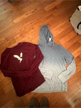American Eagle Outfitters Burgundy Crewneck & Light Blue Hoodie Set